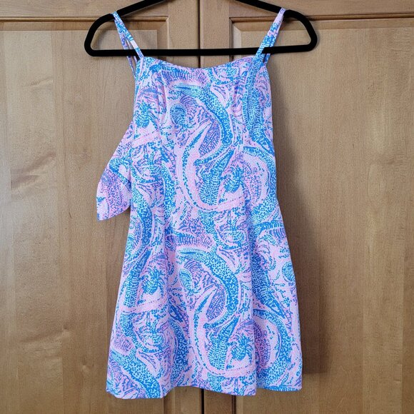 Lilly Pulitzer Coastal Blue Pink Mini Dress Spaghetti Straps Open Tie Back - 00 - Picture 3 of 16